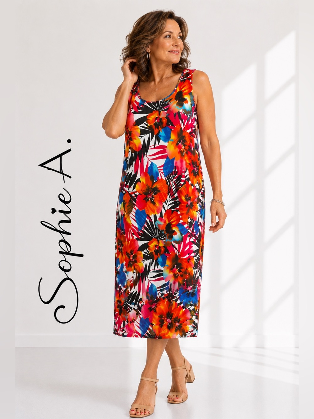 •Sophie A Tropical Floral Midi Dress | Medium